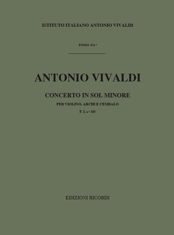 Antonio Vivaldi:Concerto Per Violino, Archi E BC: Sol Min Rv 319