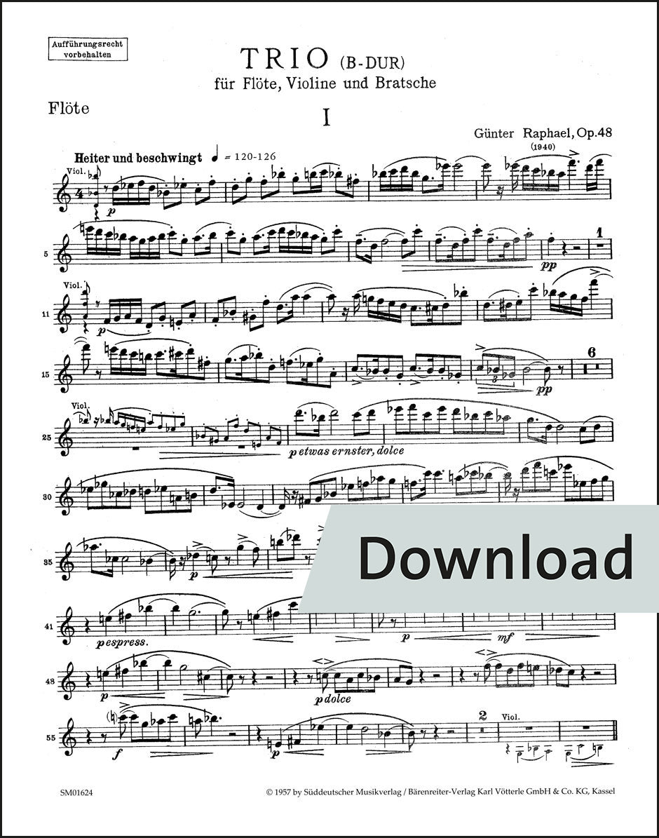 ラファエル:フルート、ヴァイオリンとヴィオラのための三重奏曲 変ロ長調 op.48(1940)【デジタル版】