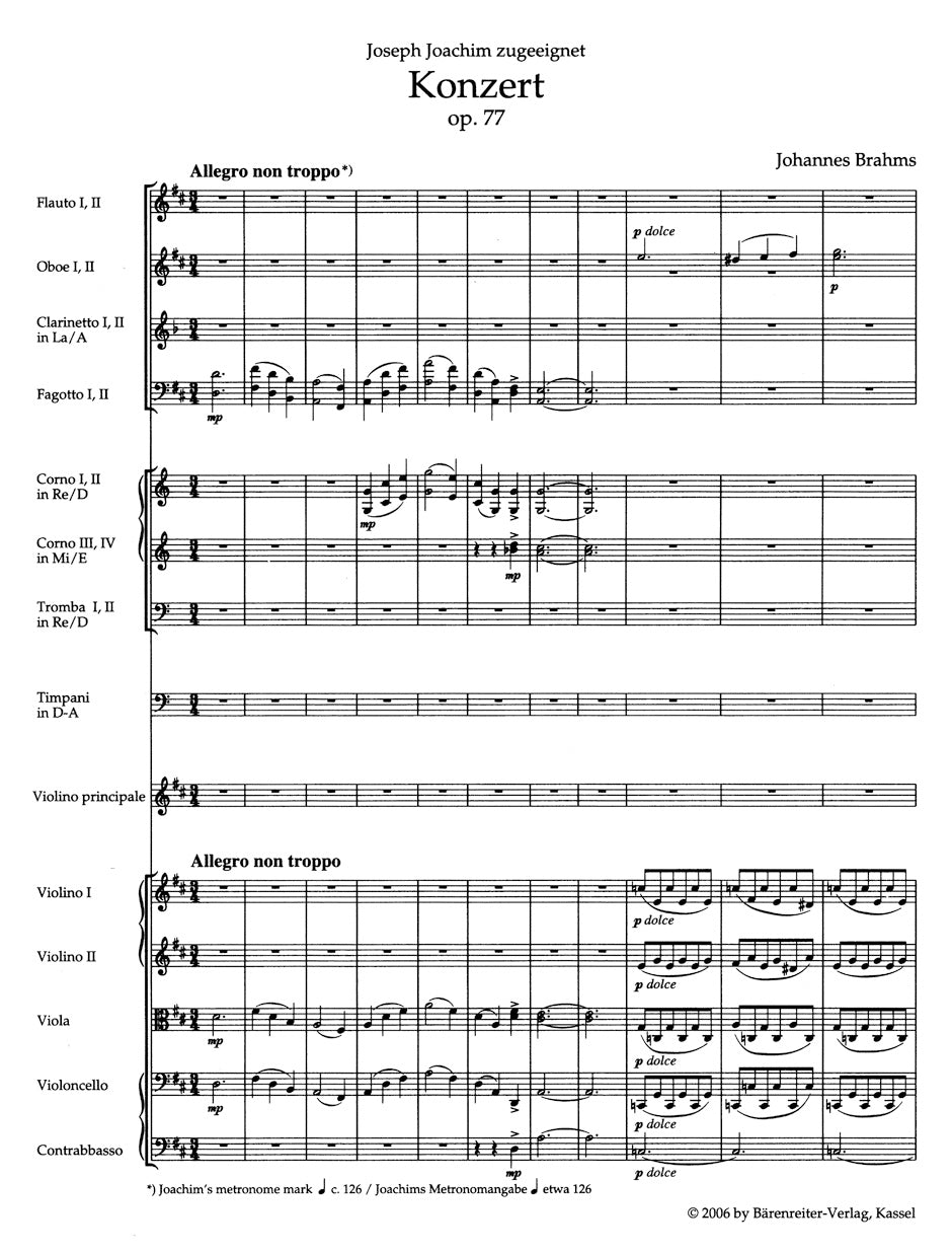 スコア/ブラームス:ヴァイオリン協奏曲 ニ長調 作品77