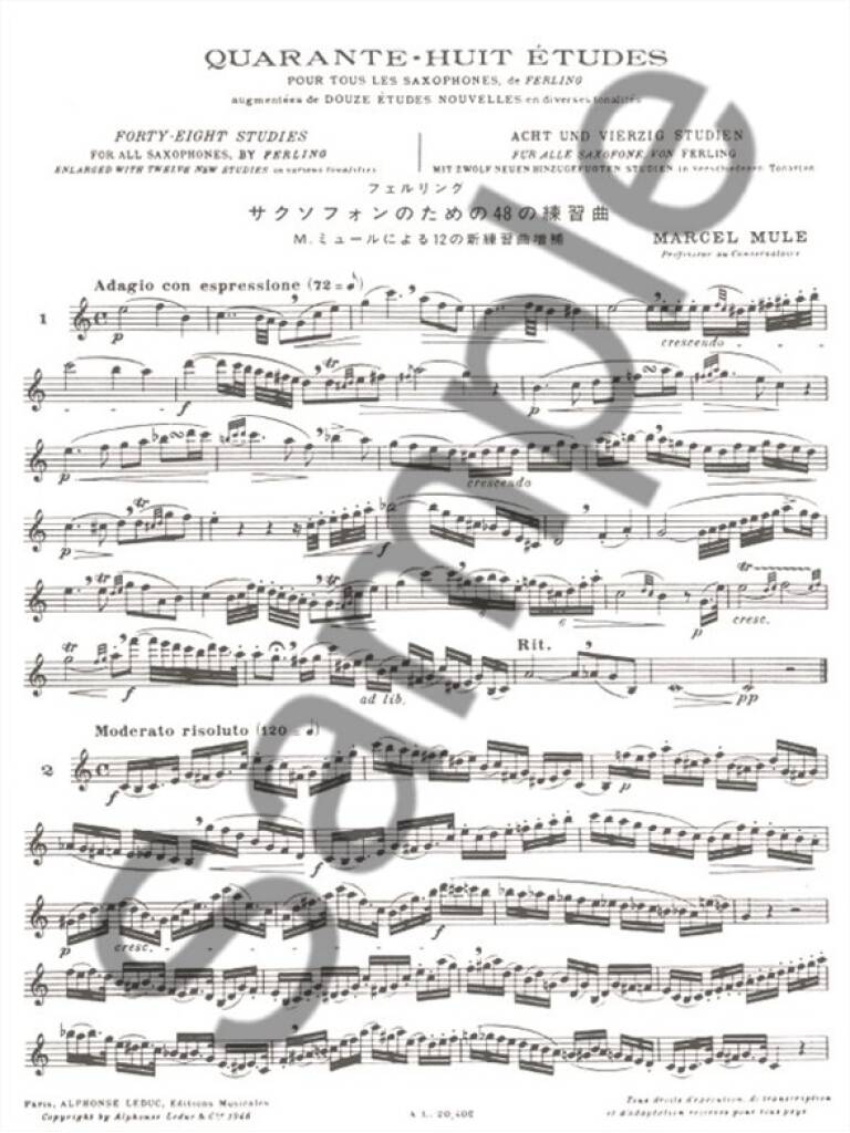 サクソフォン/ミュール:フェルリングによるサクソフォンのための48の練習曲