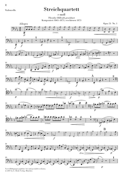 ブラームス：弦楽四重奏曲集 Op.51-1 ハ短調 & Op.51-2 イ短調