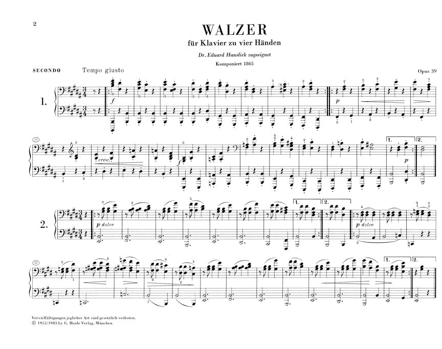 ブラームス：ワルツ op. 39