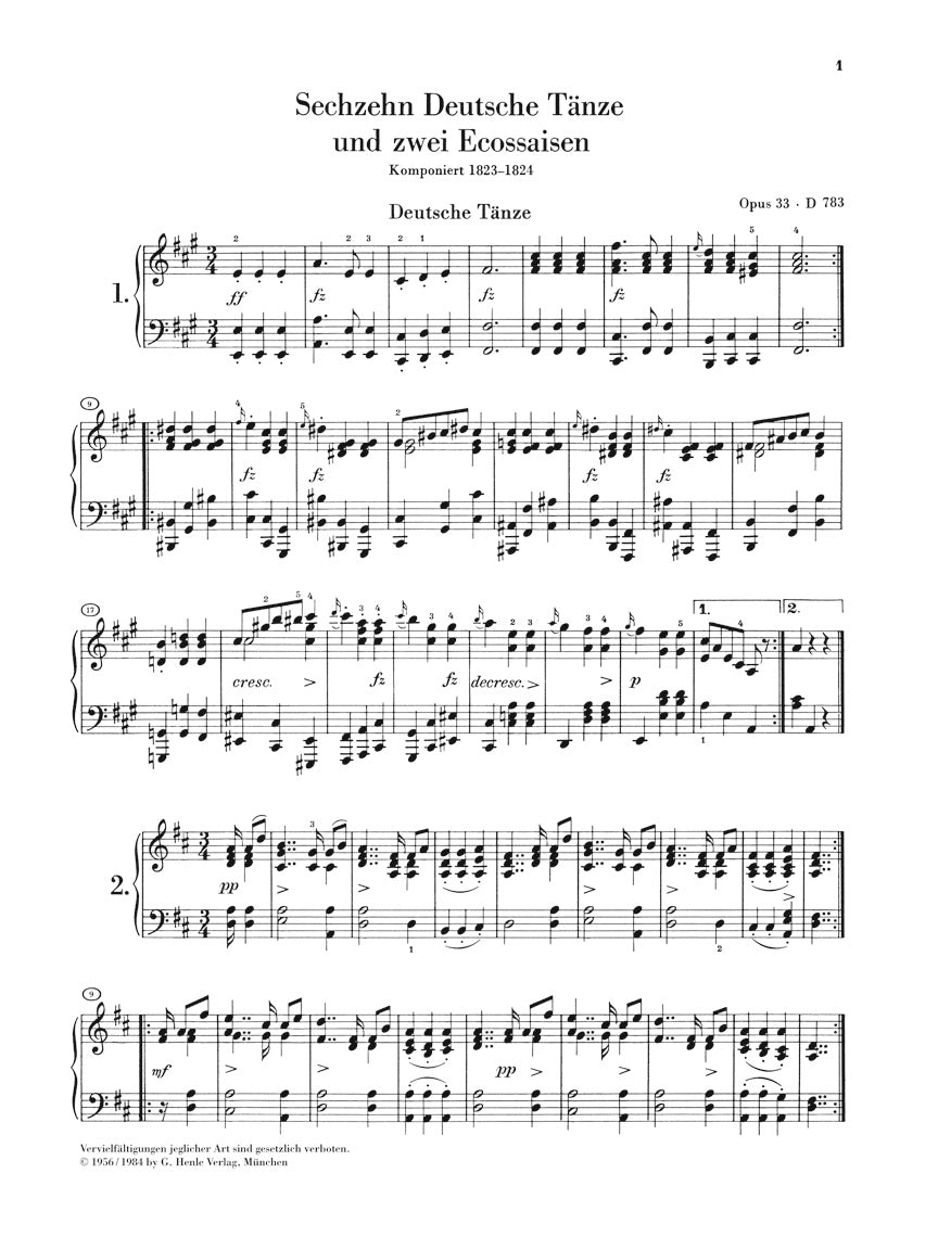 シューベルト：16のドイツ舞曲と2つのエコセーズ op.33 D 783