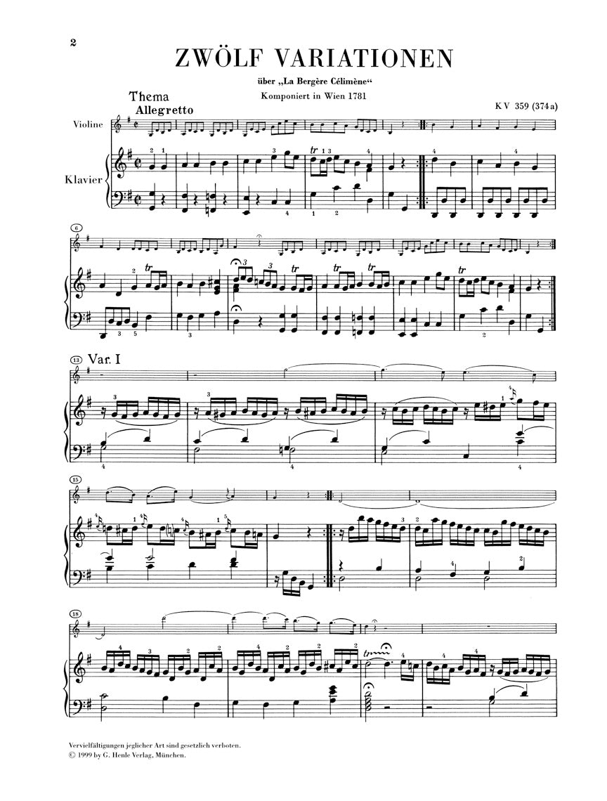 モーツァルト：ヴァイオリンとピアノのための変奏曲集
