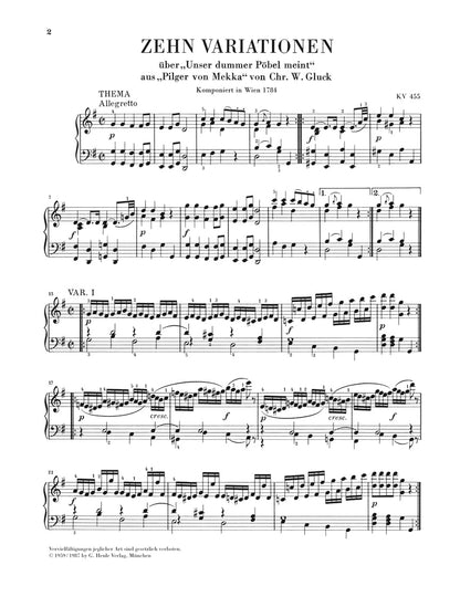 モーツァルト：10の変奏曲「Unser dummer Pöbel meint」による変奏曲 K.455