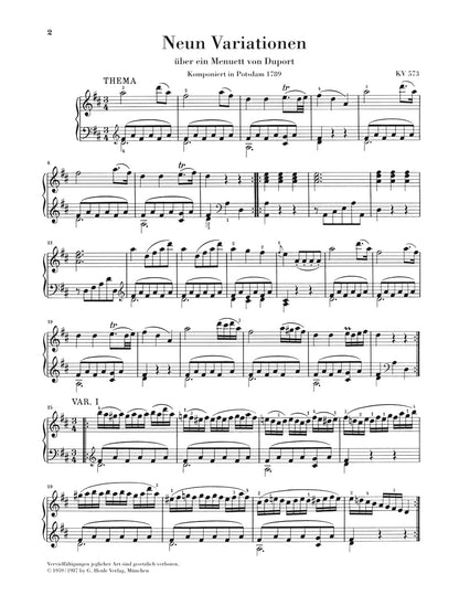 モーツァルト：デュポールのメヌエットによる 9つの変奏曲 KV 573