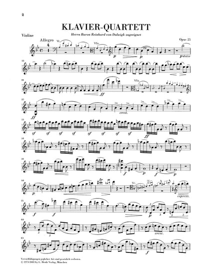 ブラームス：ピアノ四重奏曲 第1番 ト短調 op. 25