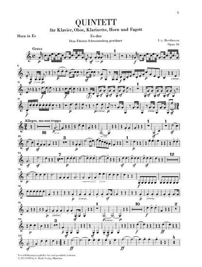 ベートーヴェン：ピアノと管楽のための五重奏曲 変ホ長調 Op.16