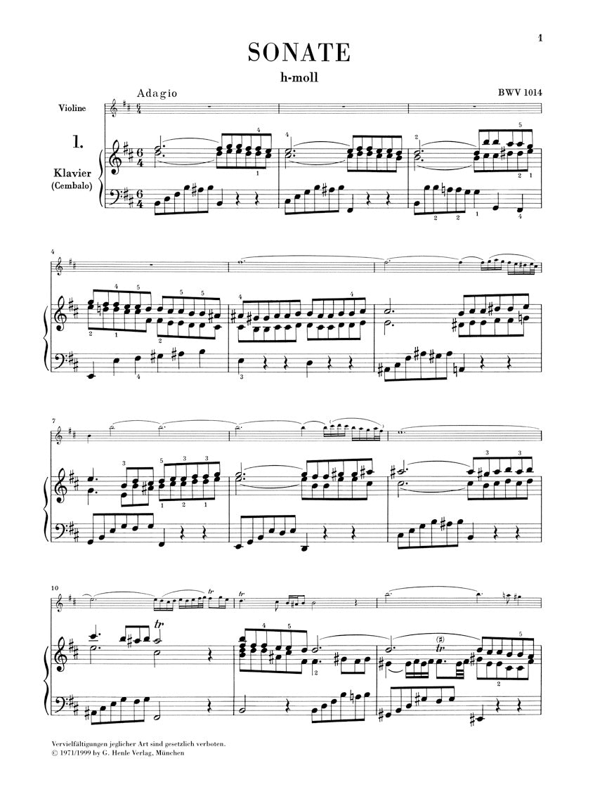 バッハ：6つのヴァイオリンとピアノ（チェンバロ）のためのソナタ BWV1014–1019