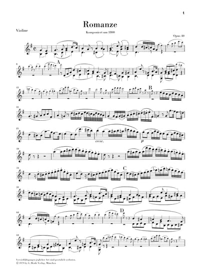 ベートーヴェン：ロマンス ト長調 op. 40、ヘ長調 op. 50