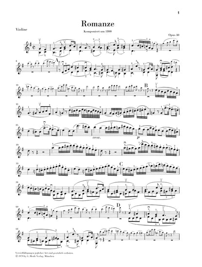 ベートーヴェン：ロマンス ト長調 op. 40、ヘ長調 op. 50