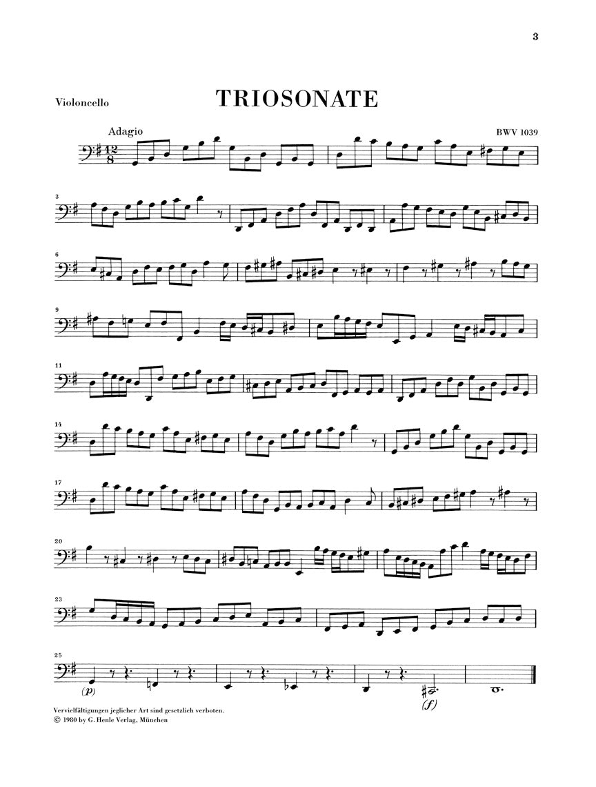 バッハ：トリオ・ソナタ ト長調 BWV 1039（2本のフルートと通奏低音、2本のヴァイオリン版付き）