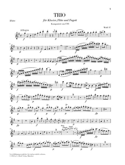 ベートーヴェン：フルート三重奏曲 ト長調 WoO 37