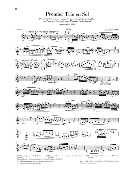 ドビュッシー：ピアノ三重奏曲 ト長調