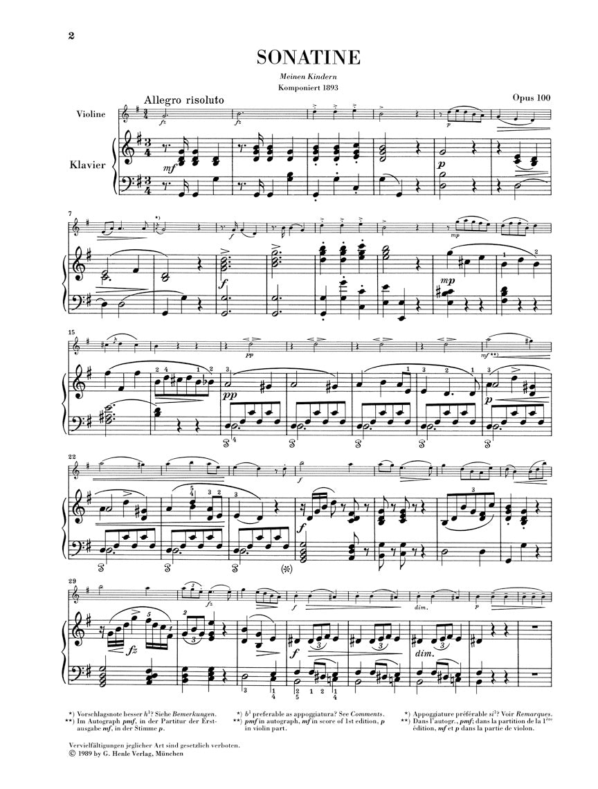 ドヴォルザーク：ソナチネ ト長調 op. 100