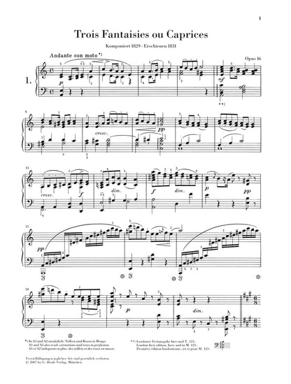 メンデルスゾーン：3つの幻想曲、または 奇想曲（カプリス） op. 16