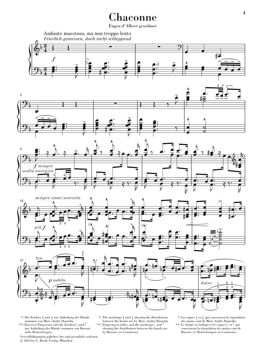 バッハ / ブゾーニ：シャコンヌ - パルティータ 第2番 ニ短調 BWV 1004 より
