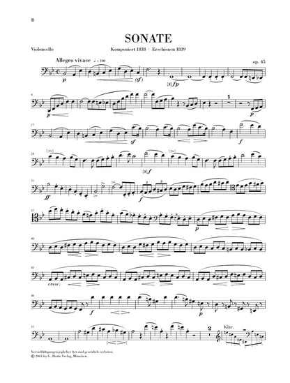 メンデルスゾーン：チェロ・ソナタ 変ロ長調 op. 45