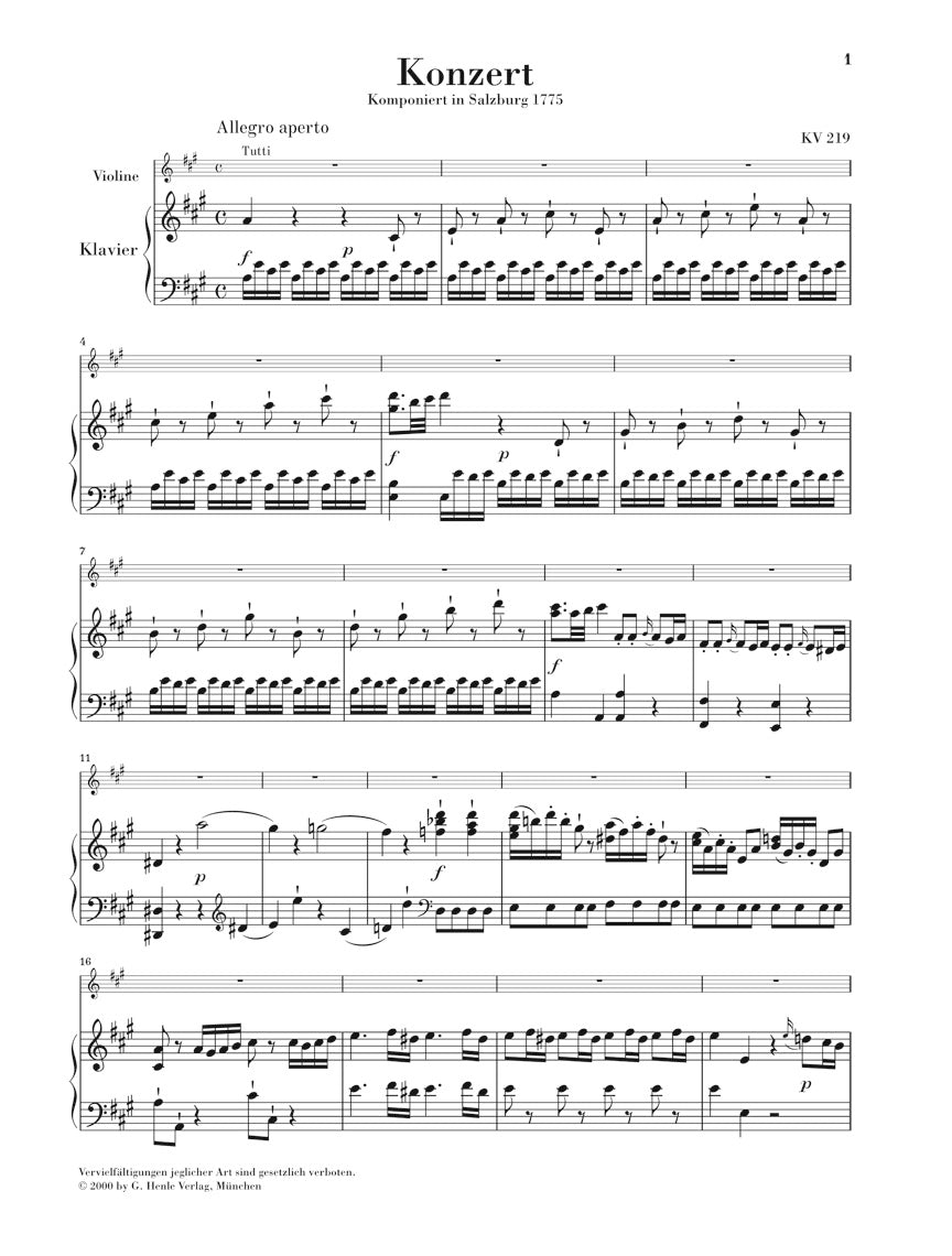 モーツァルト：ヴァイオリン協奏曲 第5番 イ長調 KV 219