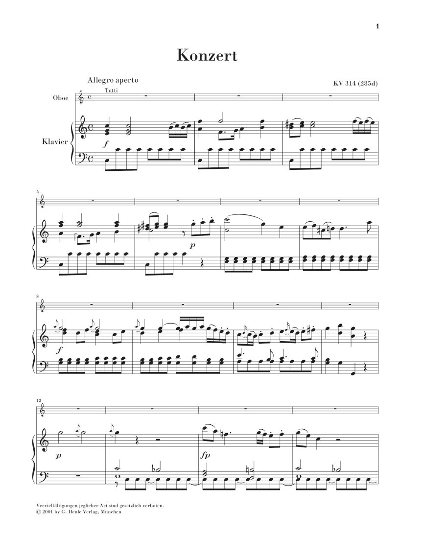 モーツァルト：オーボエ協奏曲 ハ長調 KV 314 （フルート協奏曲 第2番 KV 314に基づく）