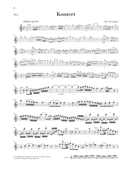 モーツァルト：オーボエ協奏曲 ハ長調 KV 314 （フルート協奏曲 第2番 KV 314に基づく）
