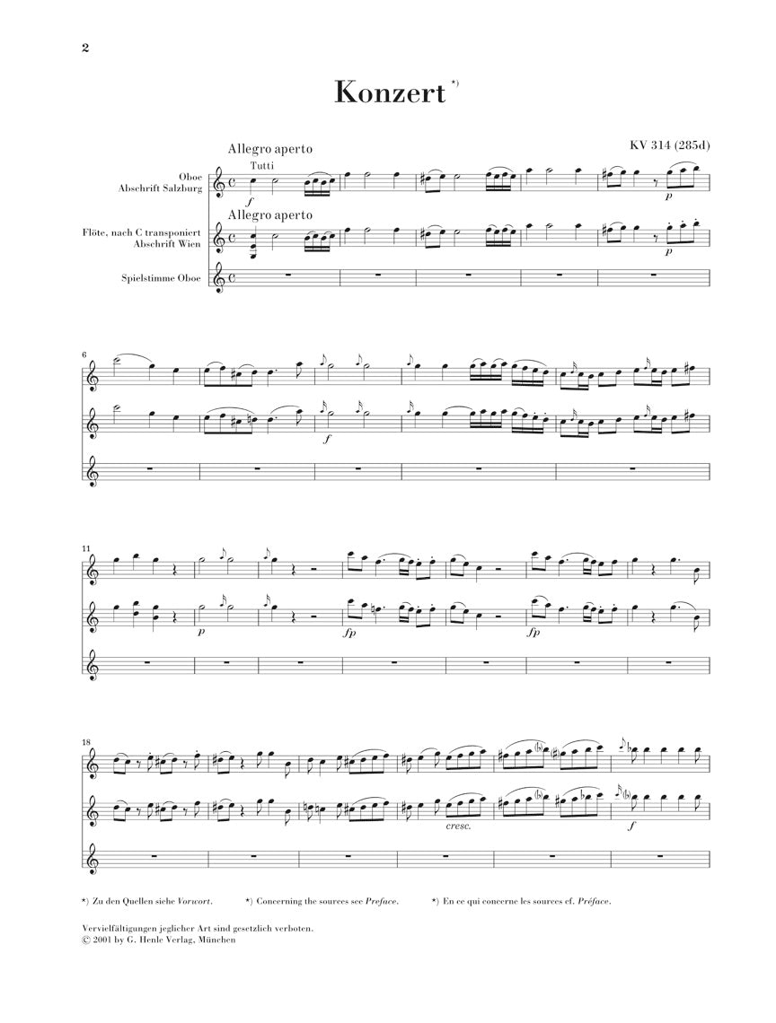 モーツァルト：オーボエ協奏曲 ハ長調 KV 314 （フルート協奏曲 第2番 KV 314に基づく）
