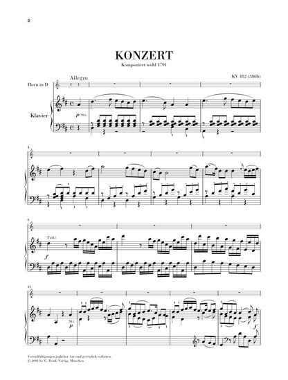モーツァルト：ホルン協奏曲 第1番 二長調 KV 412（386b）