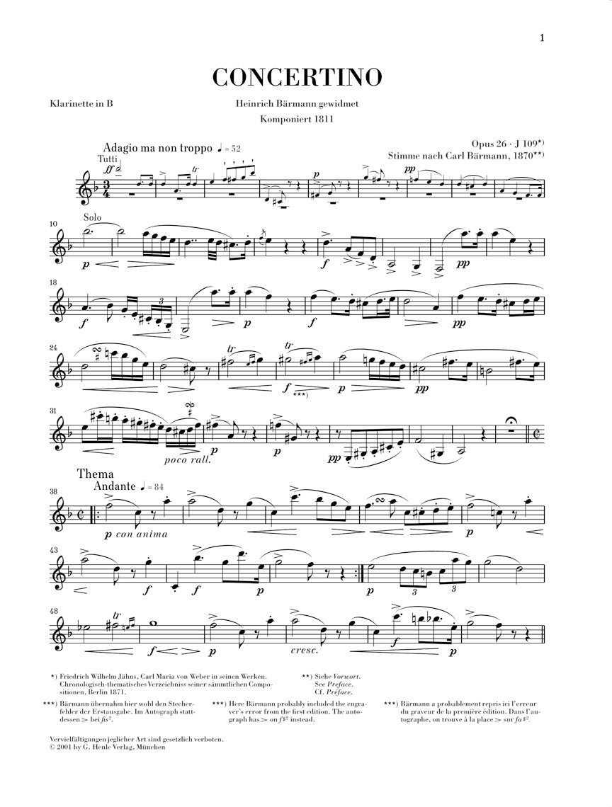 ウェーバー：小協奏曲（コンチェルティーノ）変ホ長調 Op.26