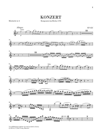 モーツァルト：クラリネット協奏曲 イ長調 KV 622