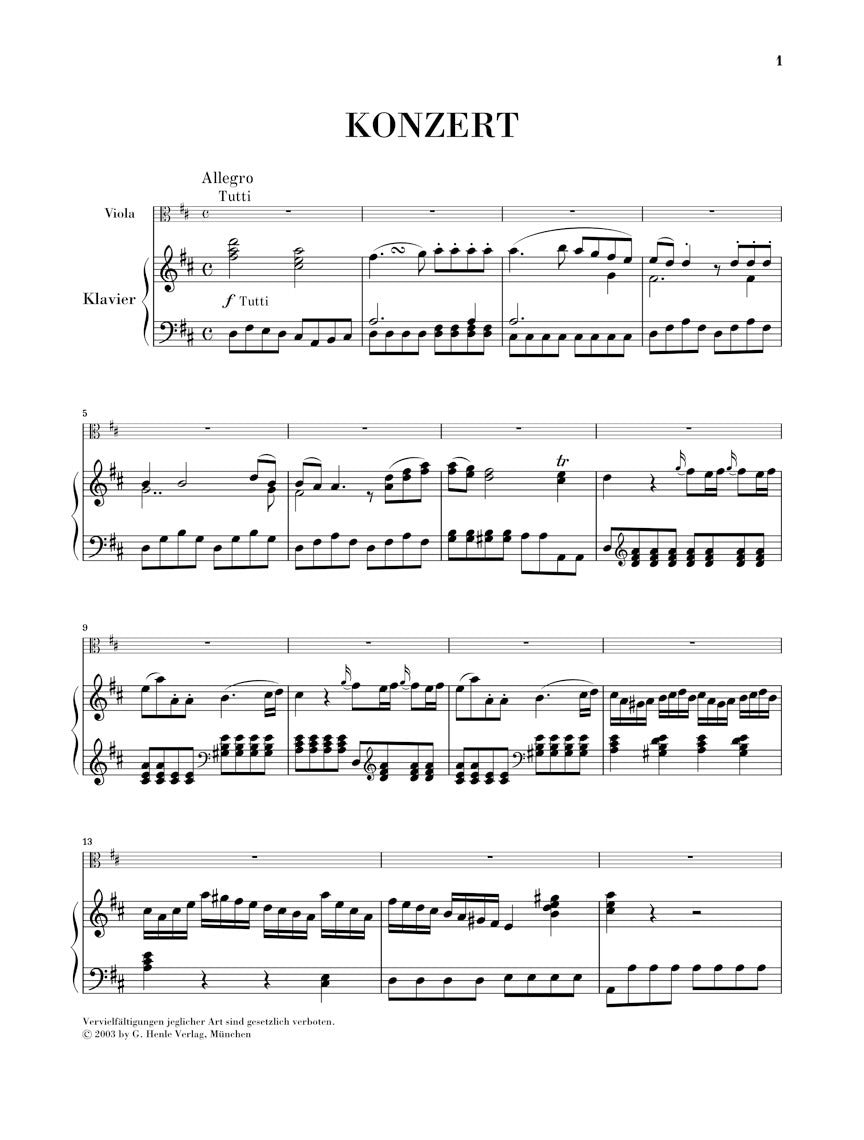 ホフマイスター：ヴィオラ協奏曲 二長調