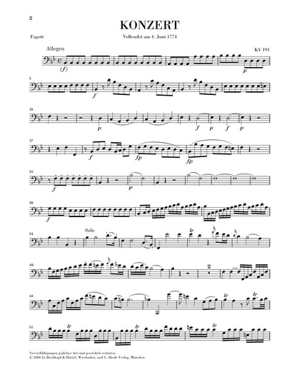 モーツァルト：バスーン協奏曲 変ロ長調 KV 191