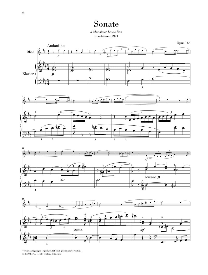 サン＝サーンス：オーボエ・ソナタ op. 166