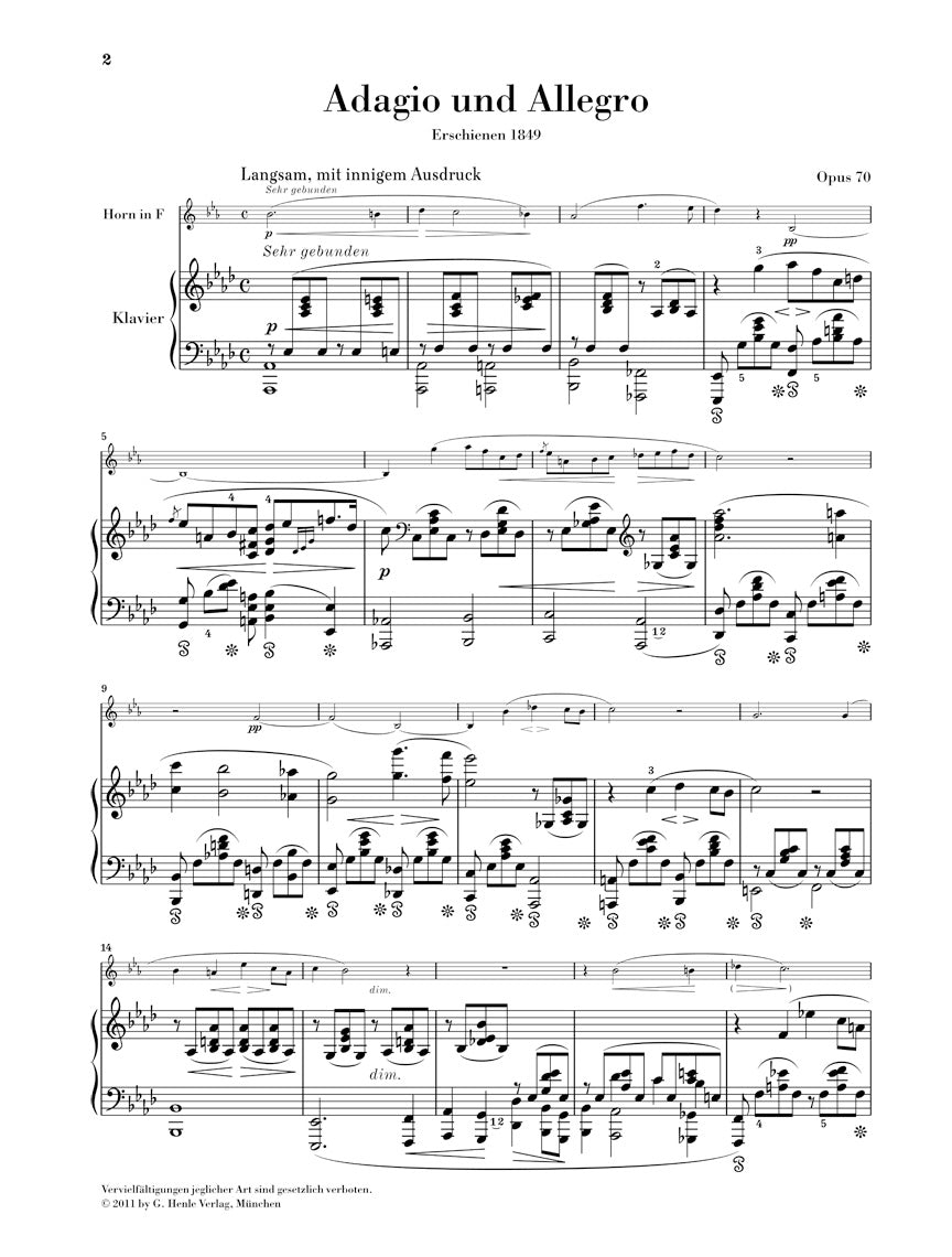 シューマン：アダージョとアレグロ op. 70