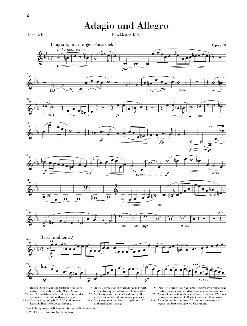 シューマン：アダージョとアレグロ op. 70