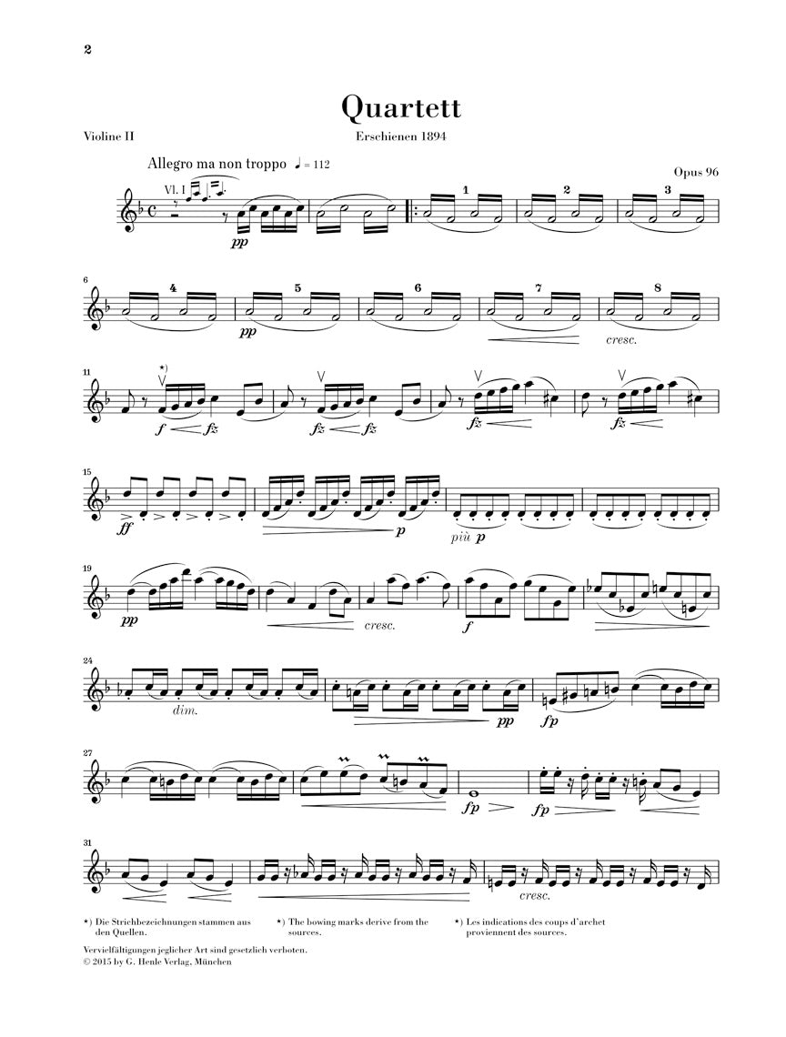 ドヴォルザーク：弦楽四重奏曲 第12番 ヘ長調 op. 96 「アメリカ」