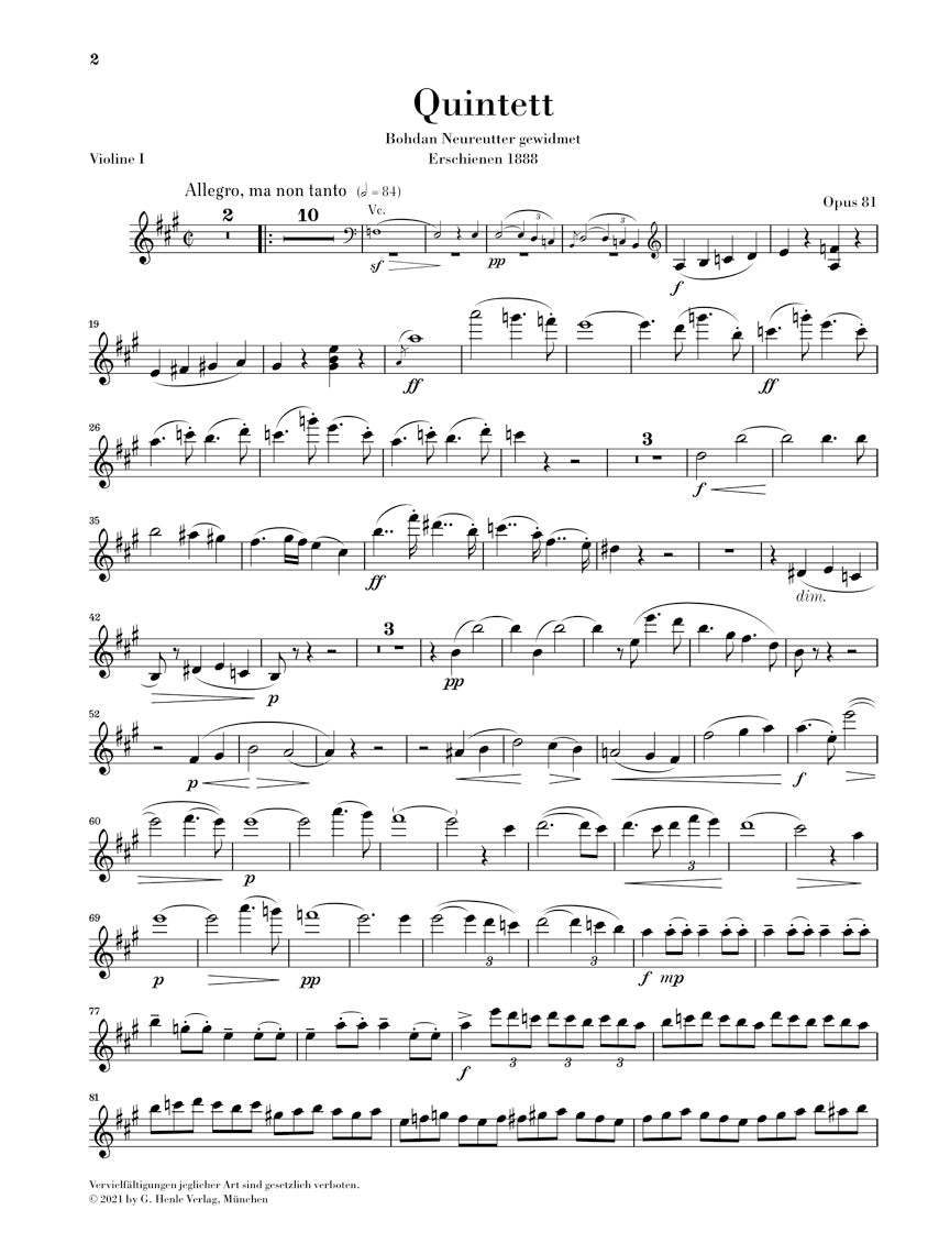 ドヴォルザーク：ピアノ五重奏曲 イ長調 op. 81
