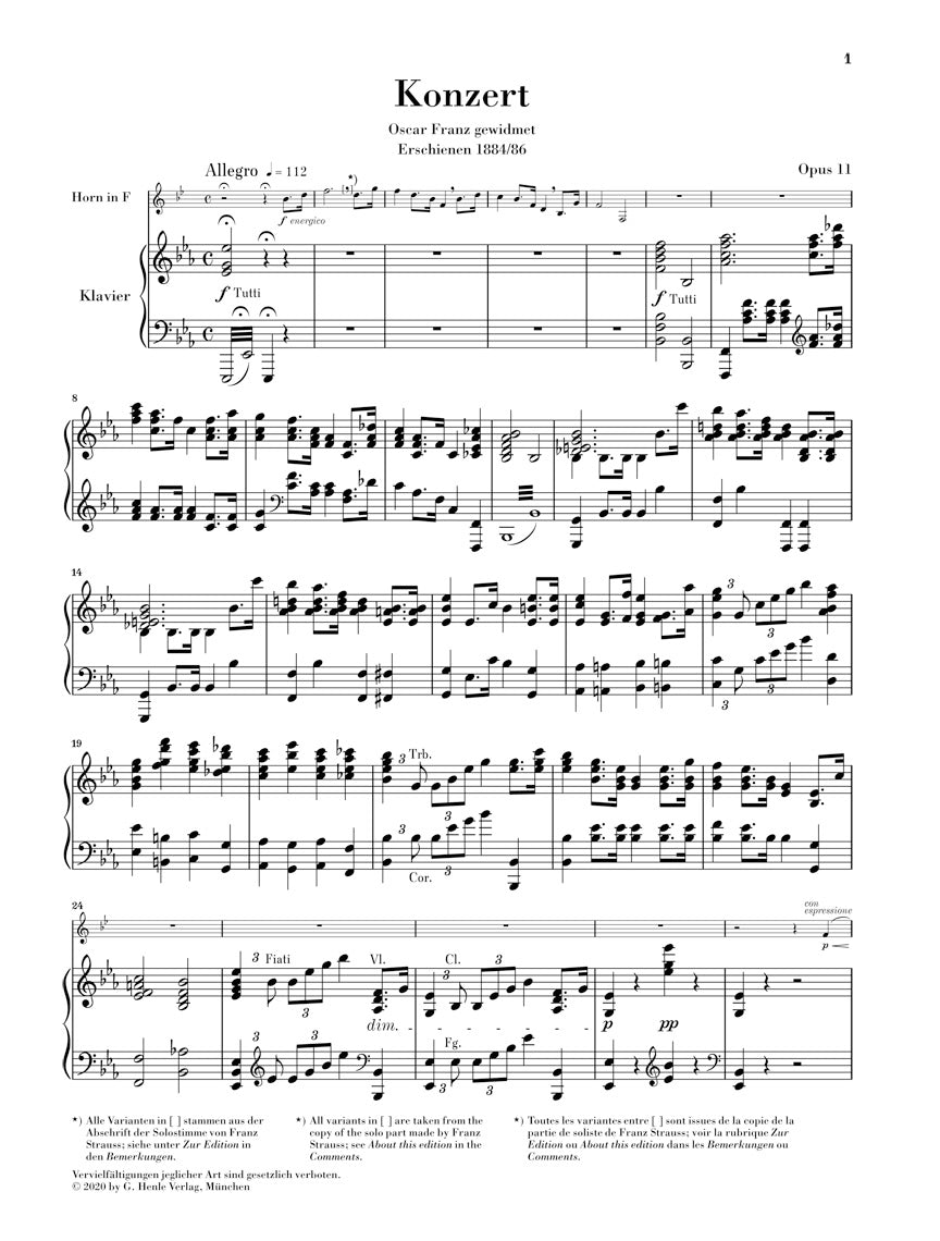 シュトラウス：ホルン協奏曲 第1番 変ホ長調 op. 11