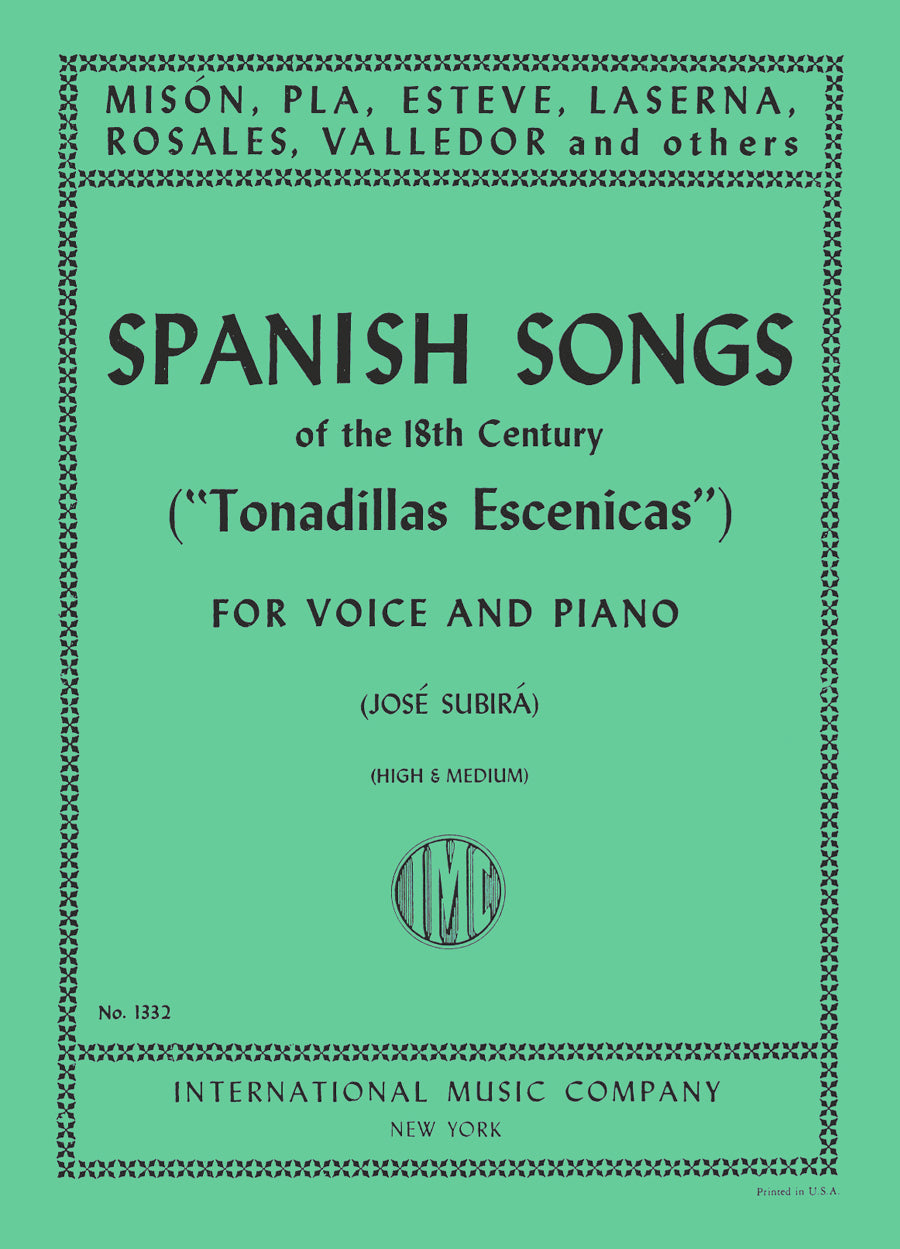 複数作曲家：12の スペイン歌曲集 の18世紀 (トナディーリャス エスセニカス) （スペイン語・英語） - スペイン語・英語（高声または中声とピアノ）