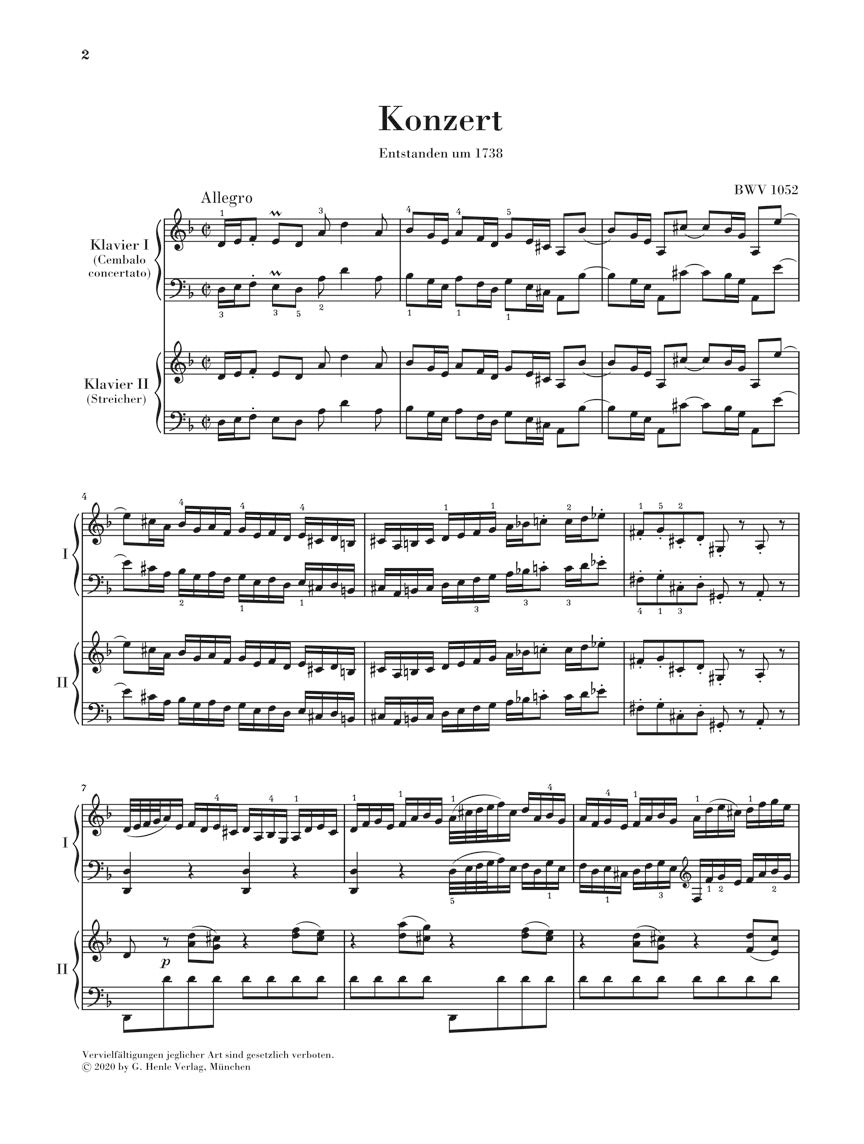 バッハ：チェンバロ協奏曲 第1番 ニ短調 BWV 1052