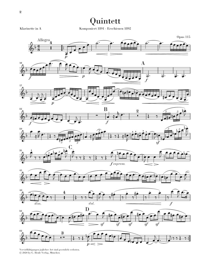 ブラームス：クラリネット五重奏曲 ロ短調 op. 115（新ブラームス全集版）
