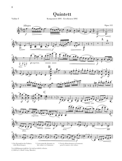 ブラームス：クラリネット五重奏曲 ロ短調 op. 115（新ブラームス全集版）