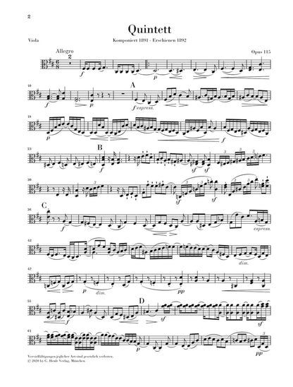 ブラームス：クラリネット五重奏曲 ロ短調 op. 115（新ブラームス全集版）