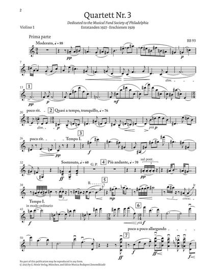 バルトーク：弦楽四重奏曲 第3番