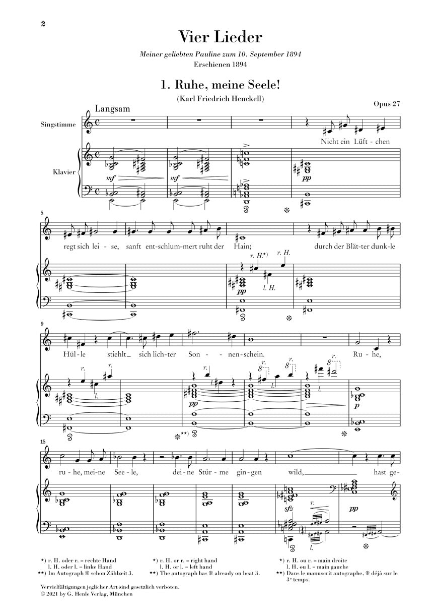 シュトラウス：4つの歌曲 op. 27（高声用）