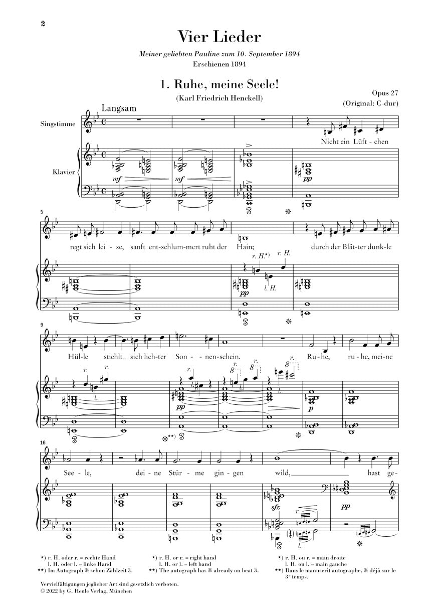 シュトラウス：4つの歌曲 op. 27（中声用）