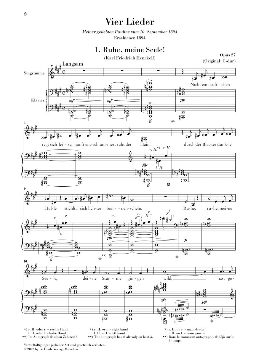 シュトラウス：4つの歌曲 op. 27（低声用）