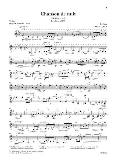 エルガー：夜の歌、朝の歌 op. 15