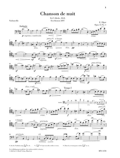 エルガー：夜の歌、朝の歌 op. 15