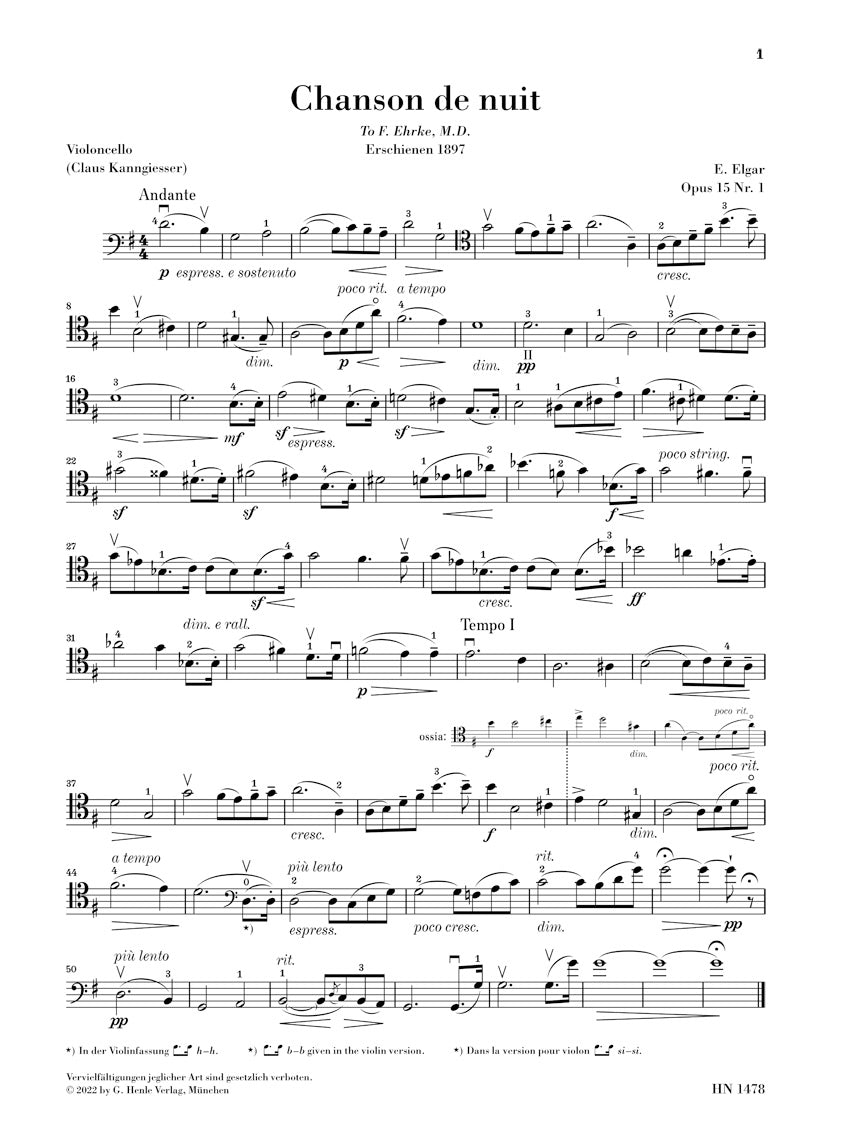 エルガー：夜の歌、朝の歌 op. 15