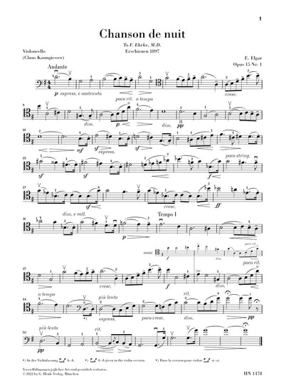 エルガー：夜の歌、朝の歌 op. 15